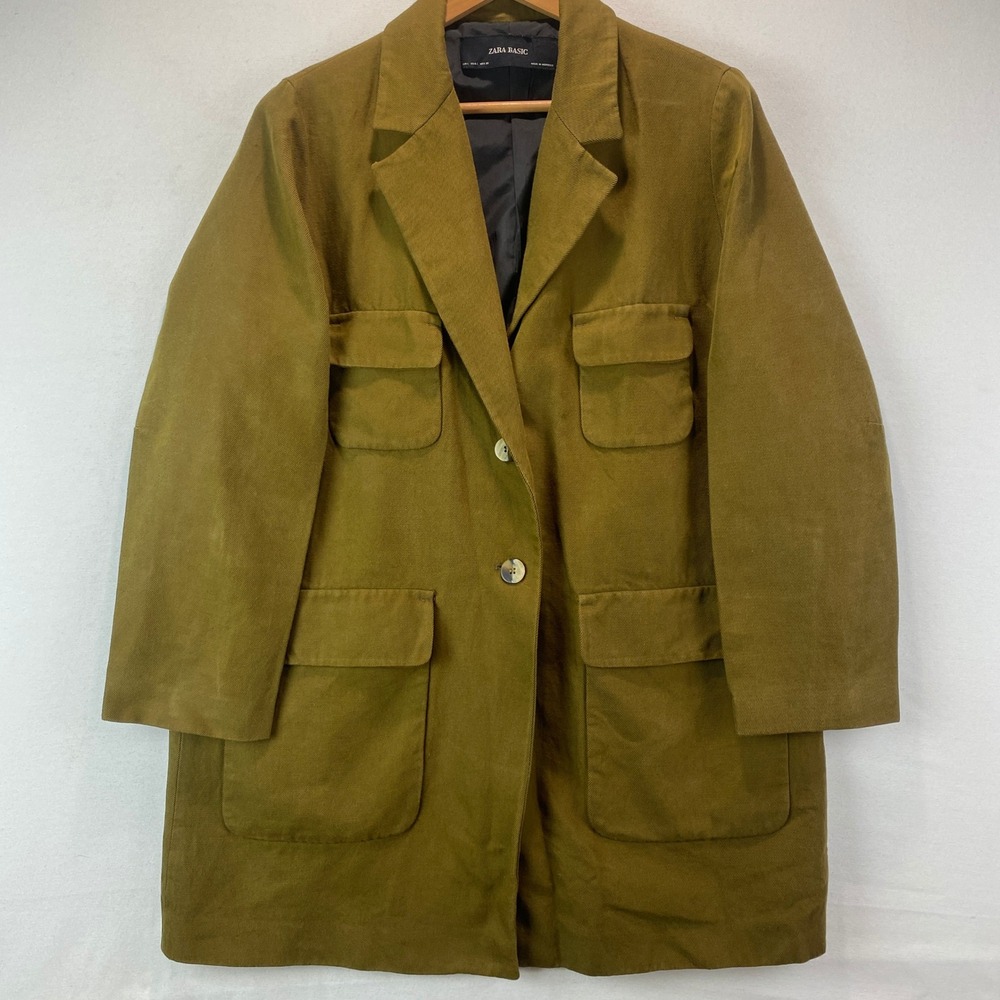 Zara Basic Field Utility Jacket Mens L Olive Green Twill 4-Pocket Chore Coat